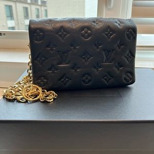 LOUIS VUITTON Lambskin Embossed Monogram Pochette Coussin in Black